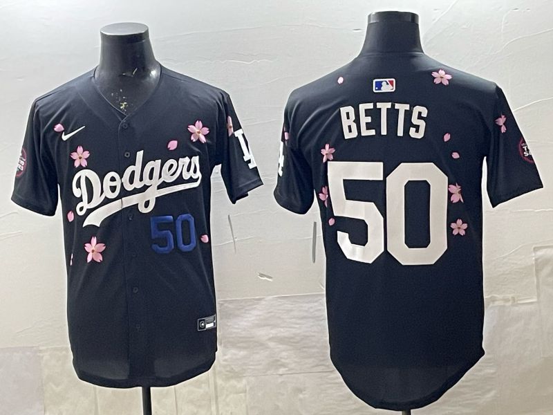Men 2025 Nike Los Angeles Dodgers #50 Betts Black Game MLB Jersey 015